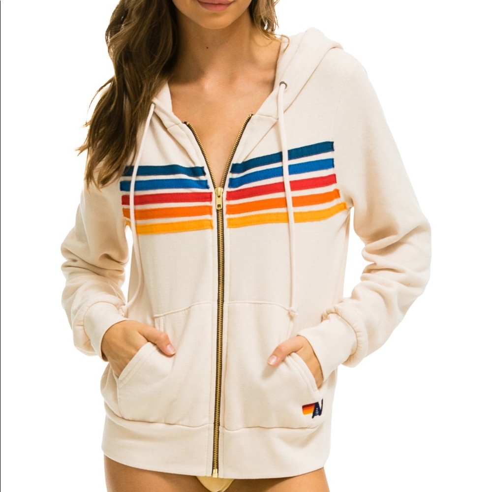 NWT Aviator Nation 5 Stripe Hoodie - Vintage White - Sz M